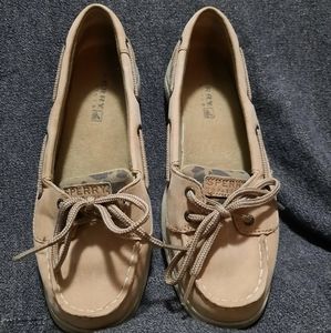 Sperry Tan and Animal Print boat shoes